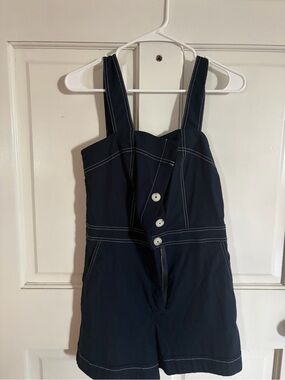 Maeve from Anthropologie Navy One-Piece Romper with Contrast Stitching